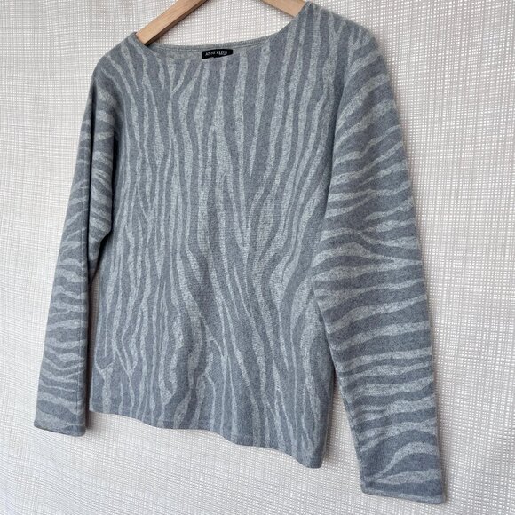 Anne Klein 100% Cashmere Animal Print Sweater Zebra Print Heather Grey - Picture 6 of 15